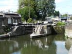  Lock gates at St. Pancras Lock, Regents Canal, London, England.